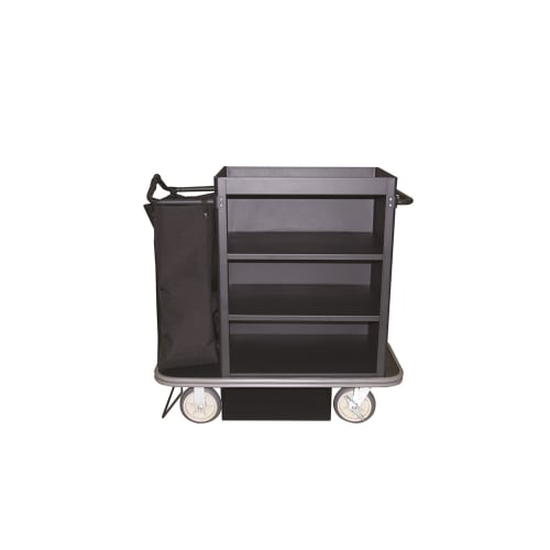 Royal Basket Mini Deluxe Carro de Limpieza de Metal 3 Estantes / 1 Bolsas - Estante de Vacío y Vidrio, Negro